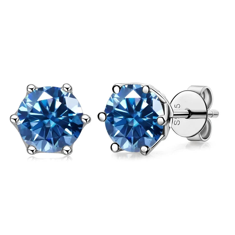 Colored Round Moissanite Stud Earrings in Sterling Silver