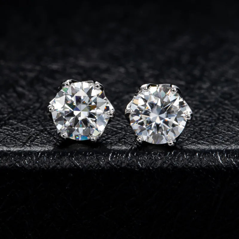 Colored Round Moissanite Stud Earrings in Sterling Silver