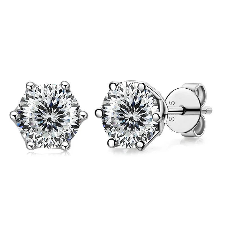 Colored Round Moissanite Stud Earrings in Sterling Silver