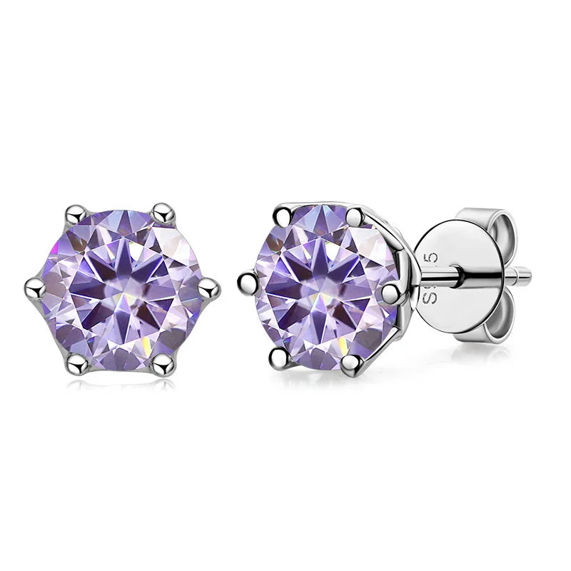 Colored Round Moissanite Stud Earrings in Sterling Silver