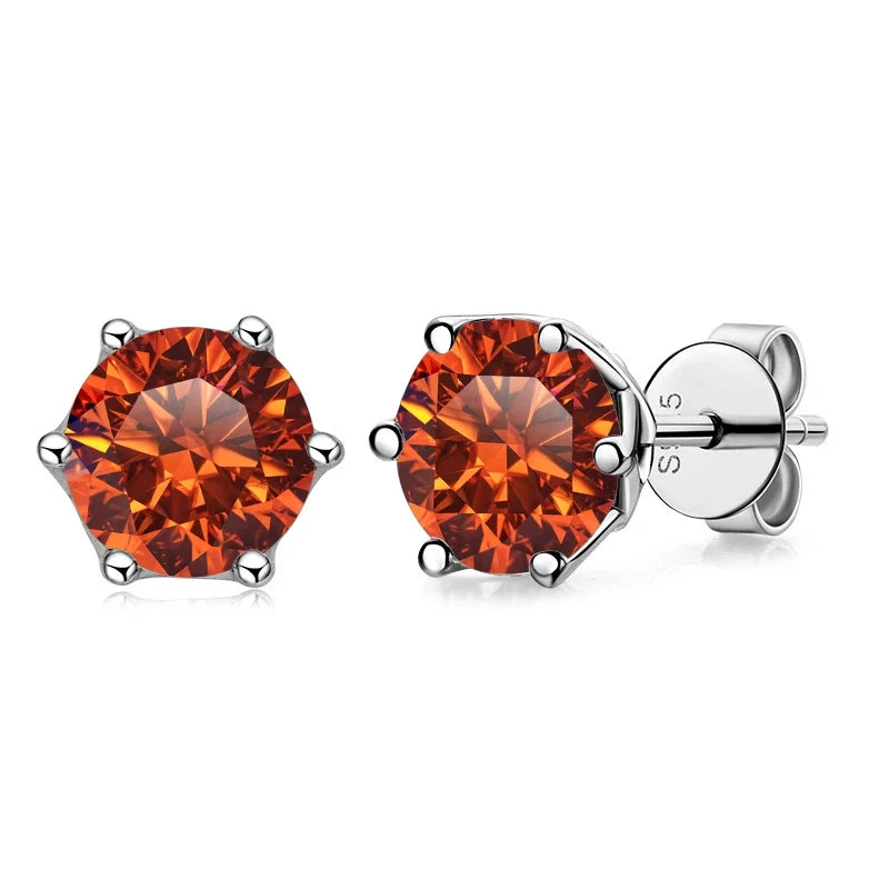 Colored Round Moissanite Stud Earrings in Sterling Silver