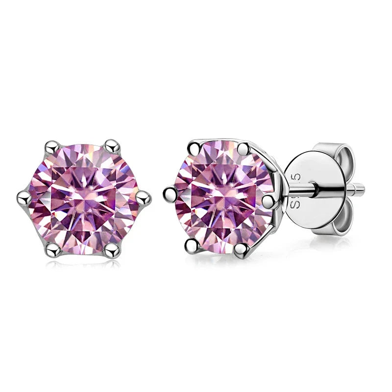 Colored Round Moissanite Stud Earrings in Sterling Silver