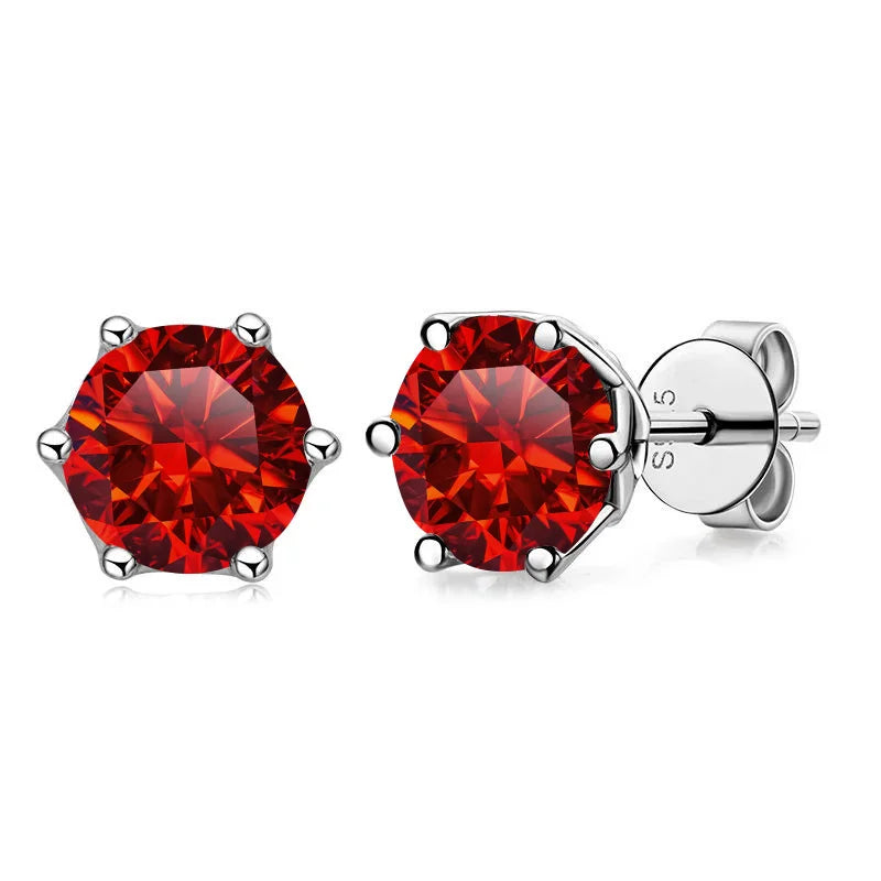 Colored Round Moissanite Stud Earrings in Sterling Silver