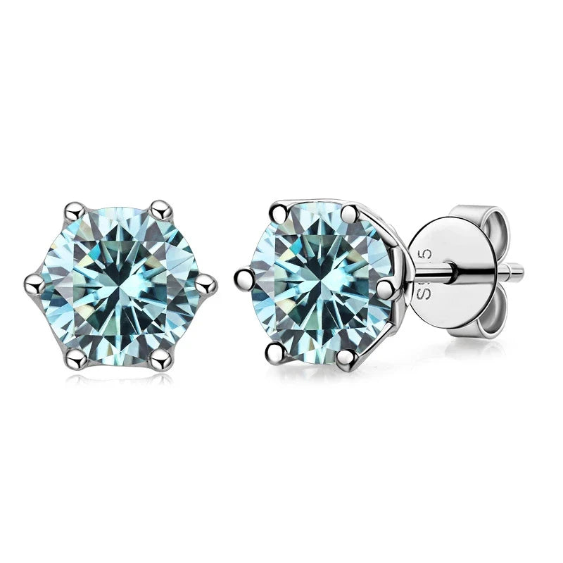 Colored Round Moissanite Stud Earrings in Sterling Silver