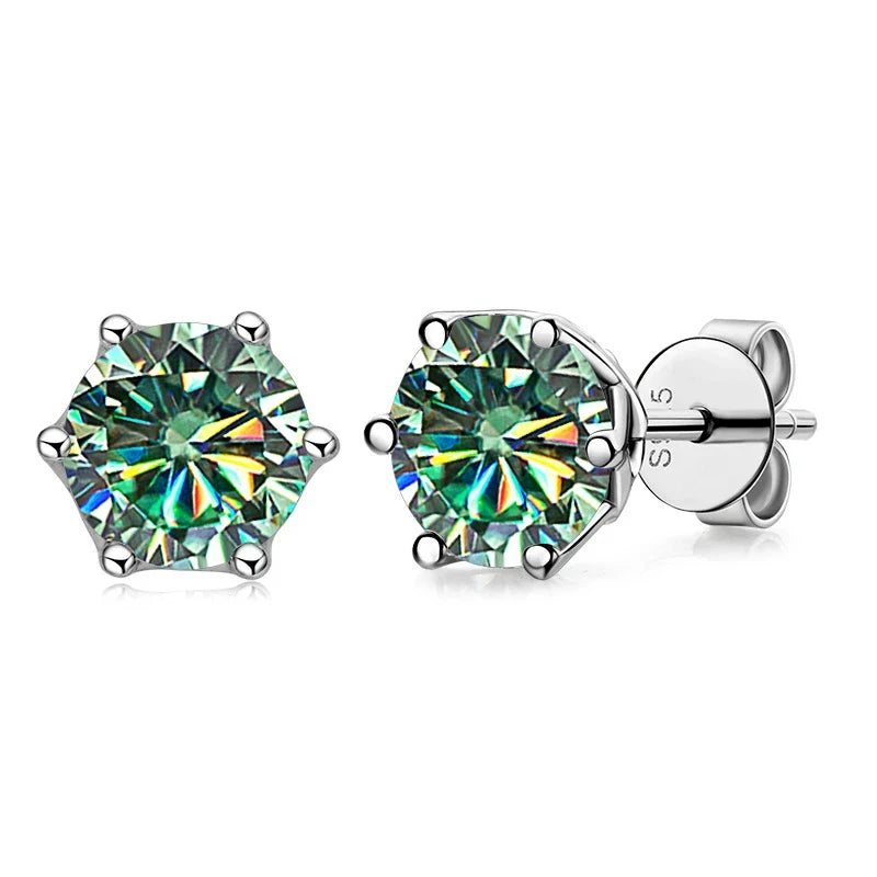 Colored Round Moissanite Stud Earrings in Sterling Silver