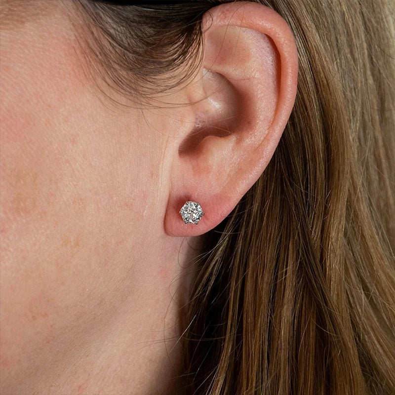 Colored Round Moissanite Stud Earrings in Sterling Silver