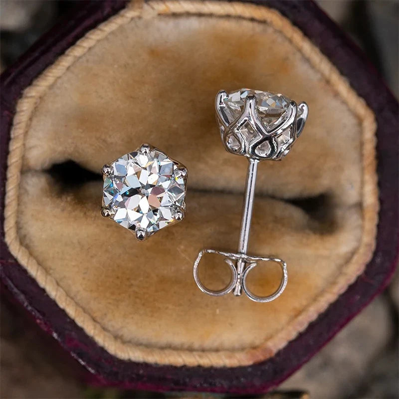 Colored Round Moissanite Stud Earrings in Sterling Silver