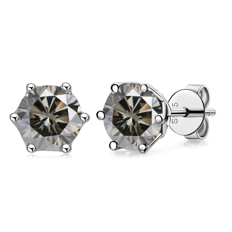 Colored Round Moissanite Stud Earrings in Sterling Silver