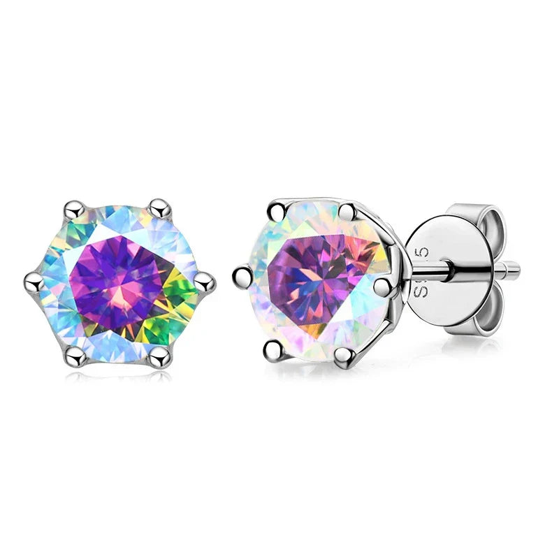Colored Round Moissanite Stud Earrings in Sterling Silver