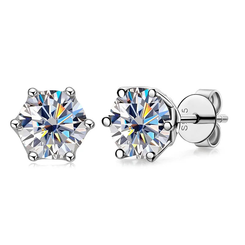 Colored Round Moissanite Stud Earrings in Sterling Silver