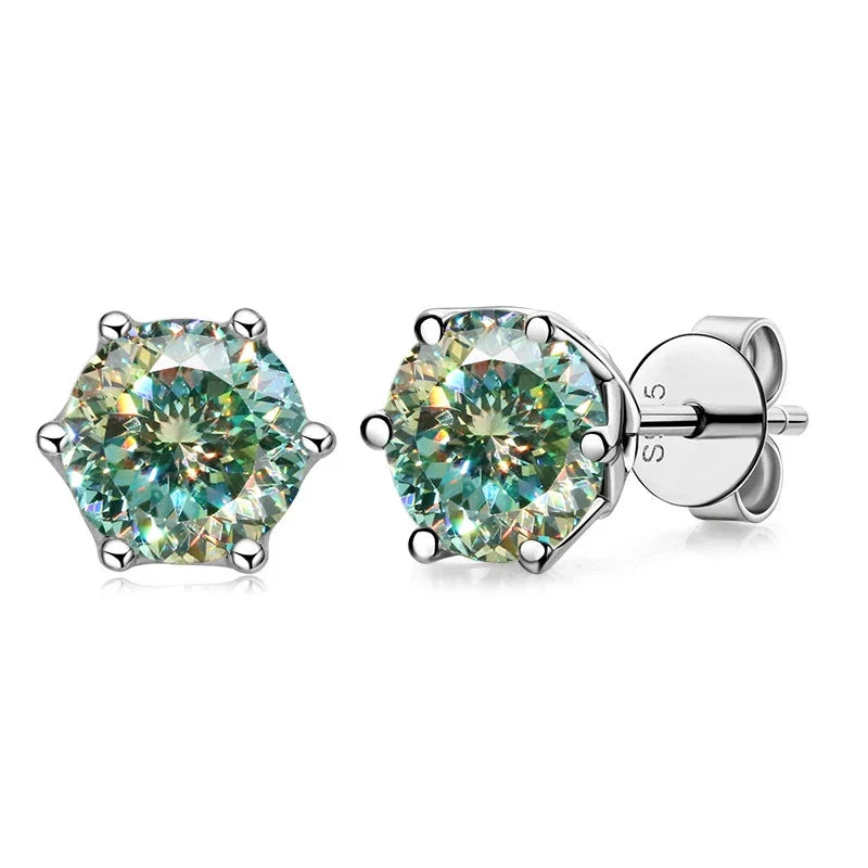Colored Round Moissanite Stud Earrings in Sterling Silver