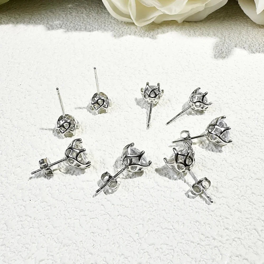 Colored Round Moissanite Stud Earrings in Sterling Silver