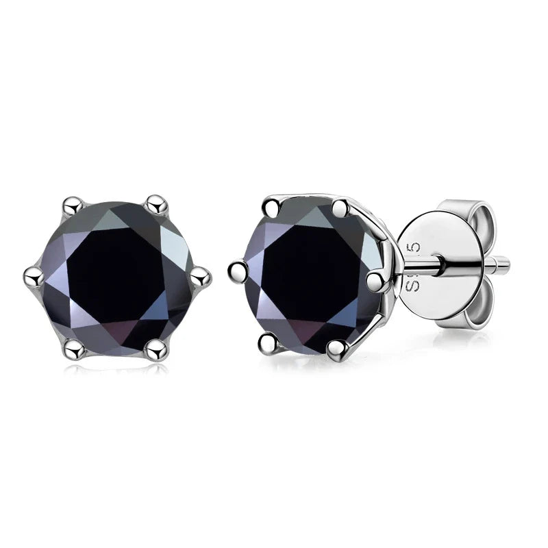 Colored Round Moissanite Stud Earrings in Sterling Silver
