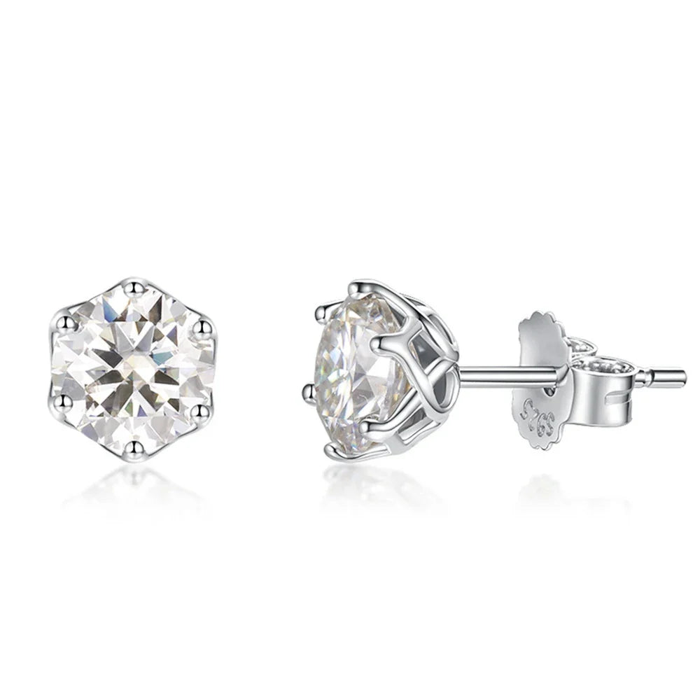 Colored Round Moissanite Stud Earrings in Sterling Silver