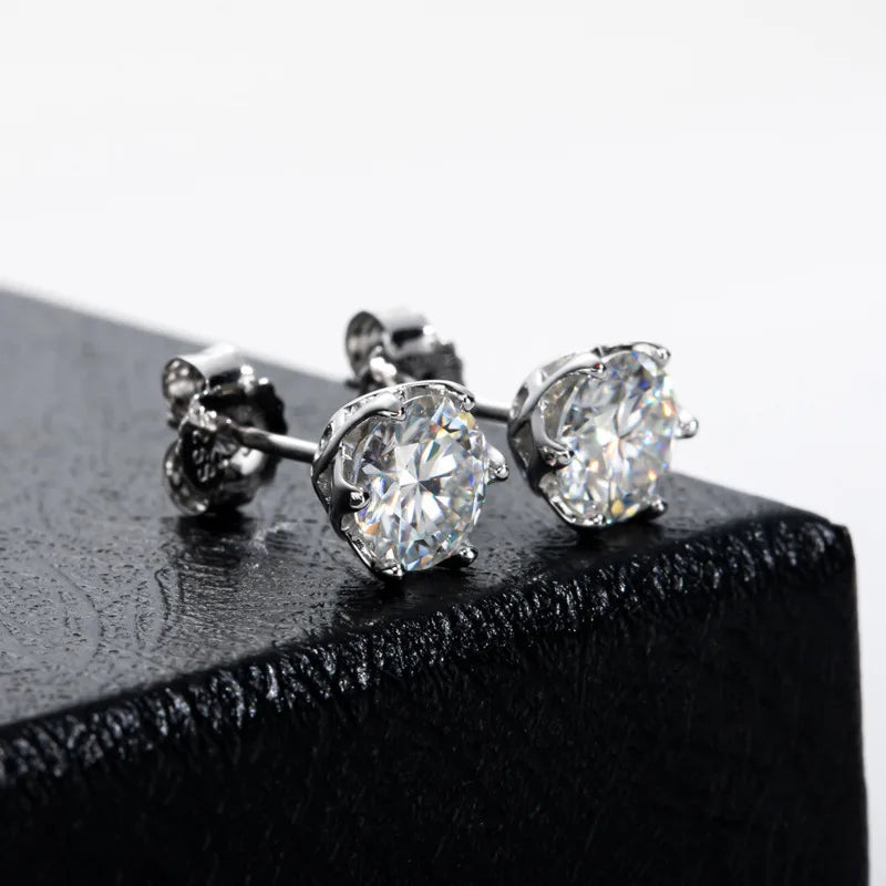 Colored Round Moissanite Stud Earrings in Sterling Silver