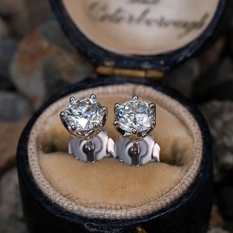 Colored Round Moissanite Stud Earrings in Sterling Silver