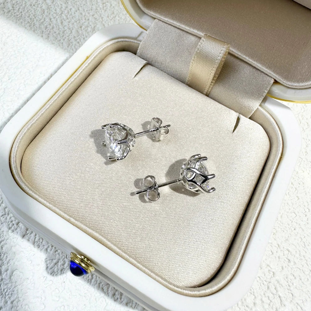 Colored Round Moissanite Stud Earrings in Sterling Silver