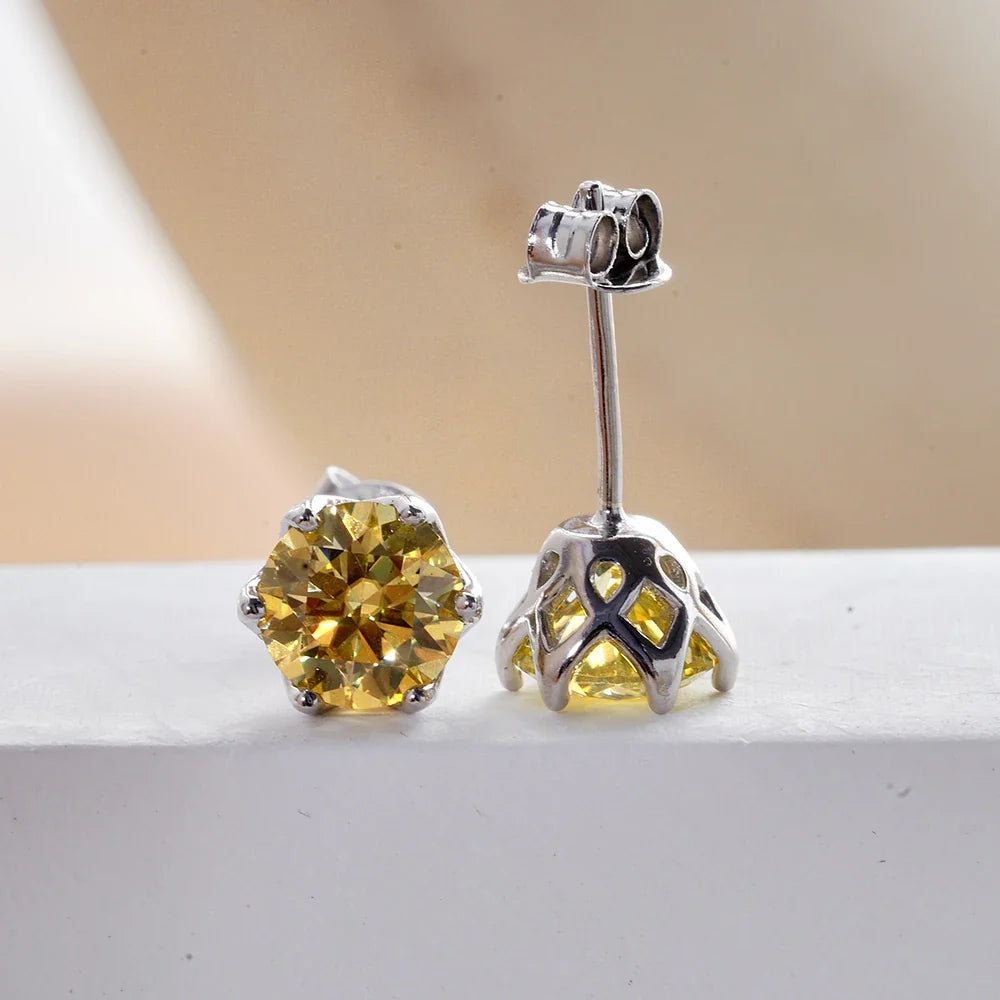 Colored Round Moissanite Stud Earrings in Sterling Silver