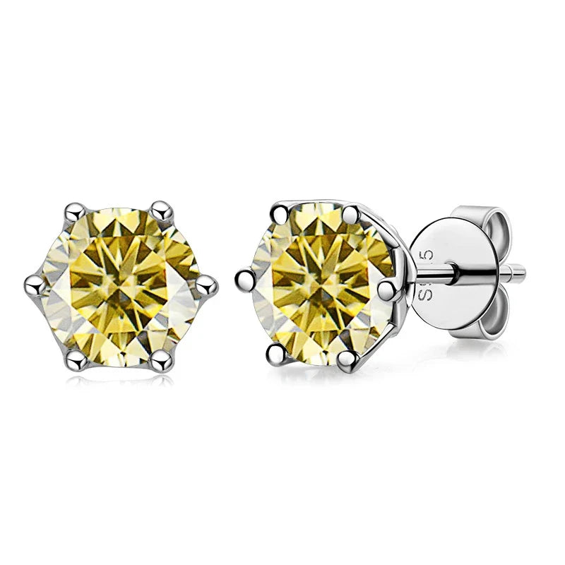 Colored Round Moissanite Stud Earrings in Sterling Silver